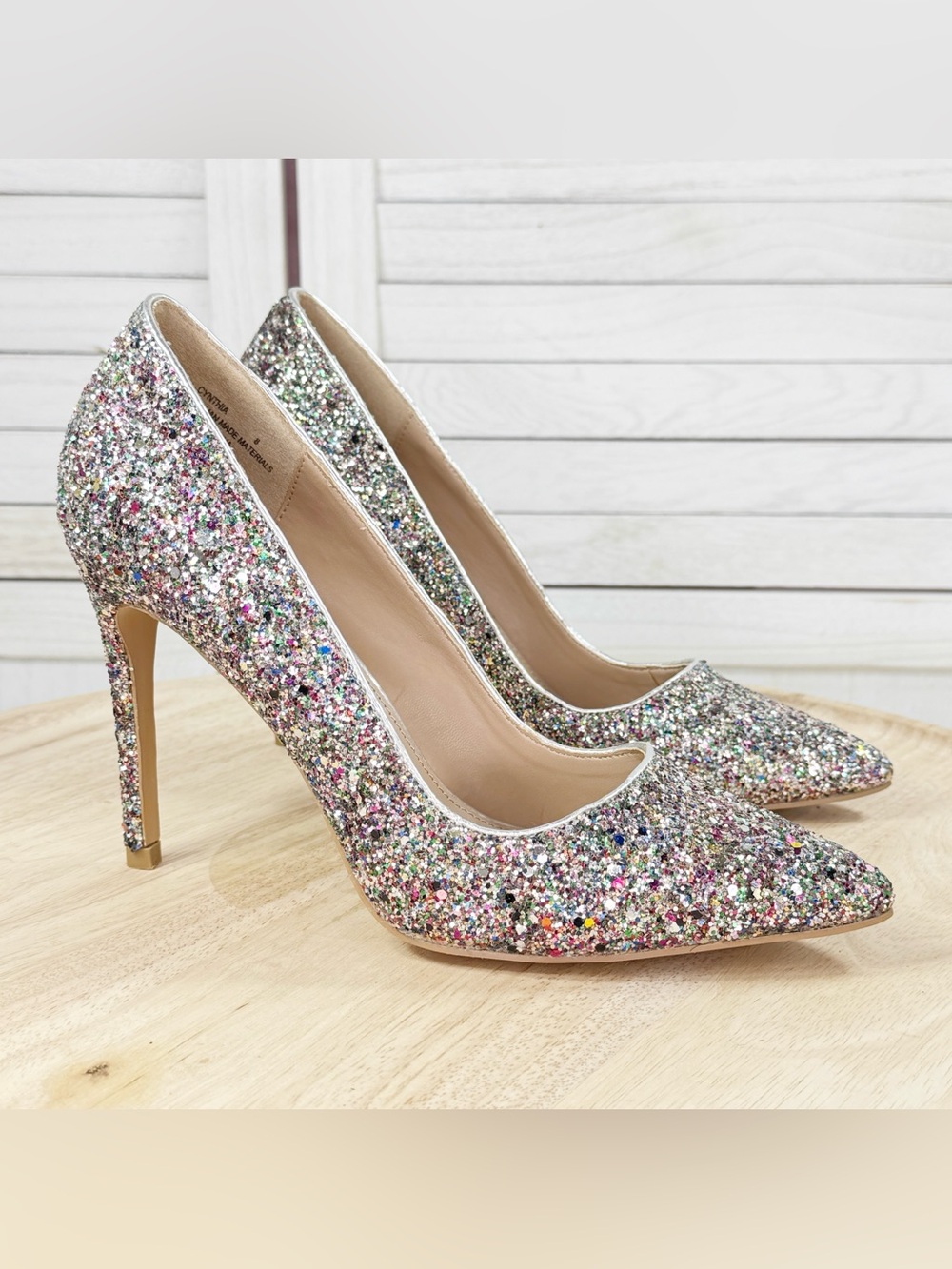 Charlotte Russe Cynthia Glitter Heels Silver Multi Size 8 Party Formal Stiletto